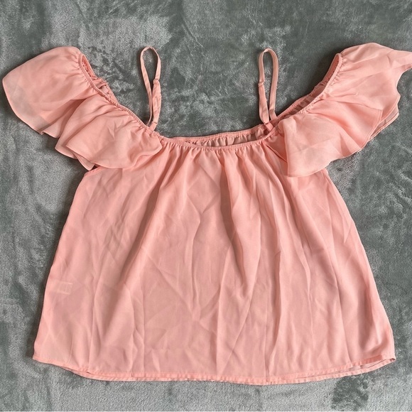 Heart & Hips Coral Orange Off The Shoulder Fiesta Blouse Ruffle Top Size Medium - Picture 5 of 9